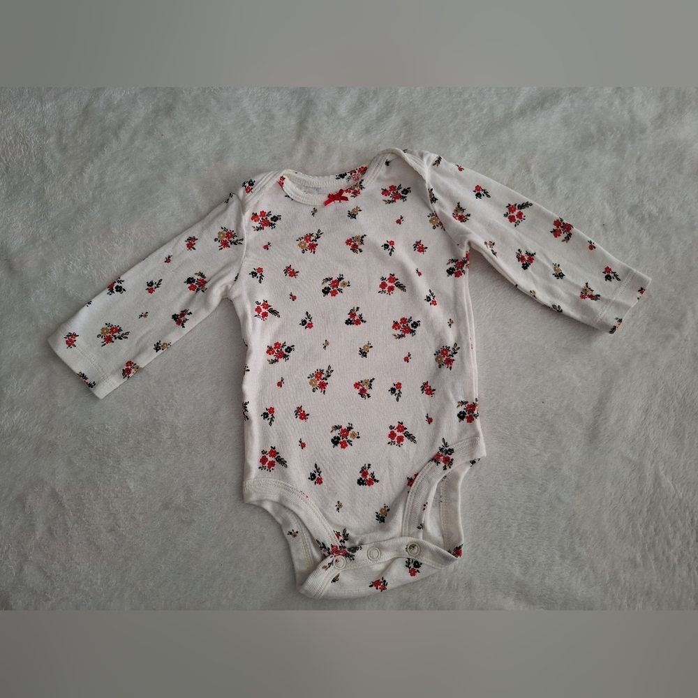 Carter's Floral Long Sleeve One Piece - White and Red